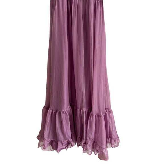 Mac Duggal Chiffon Ruched Illusion Raglan Sleeve Ruffled Gown Lilac Women's 12 - Picture 5 of 10